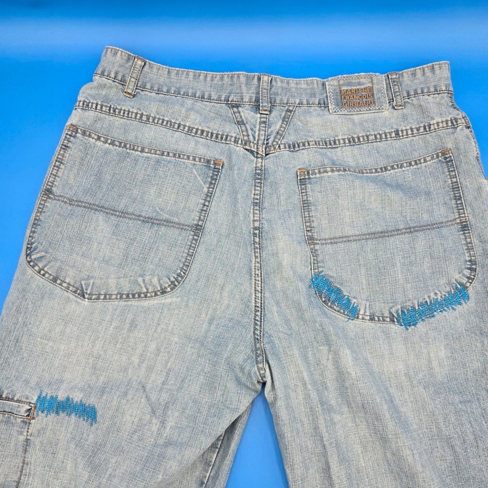 VINTAGE Girbaud W40 Baggy Wide‎ Leg Y2K Skater Light Wash Patchwork Jeans